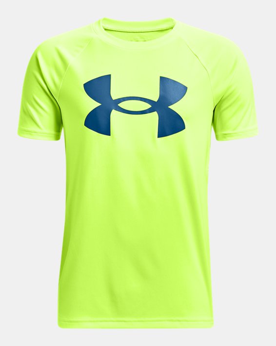 Boys' UA Tech™ Big Logo Short Sleeve, Yellow, pdpMainDesktop image number 0